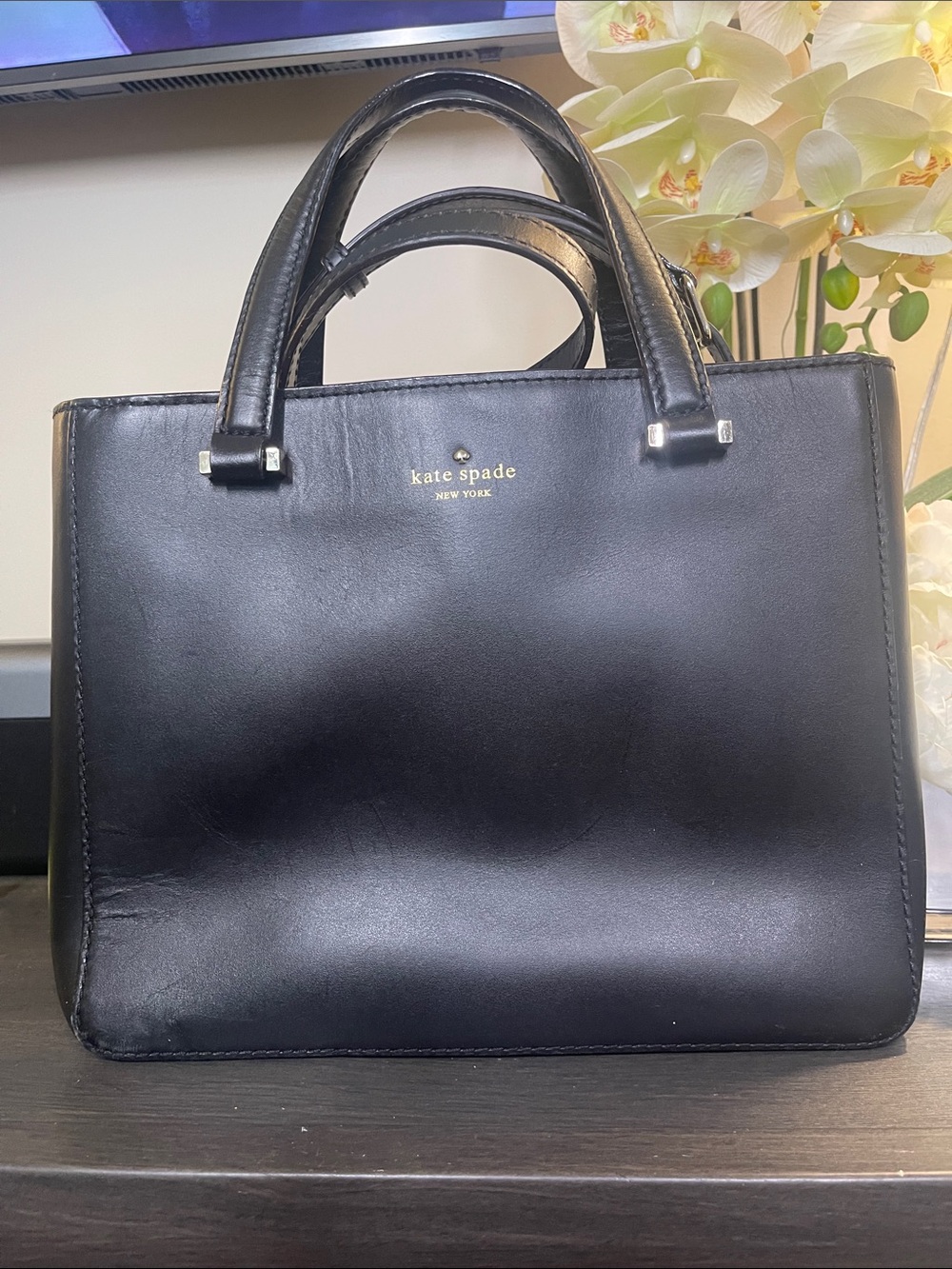 kate spade Black Leather Satchel with Top Handles